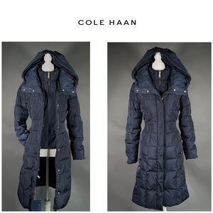 COLE HAAN down feather maxi jacket with hood XS
